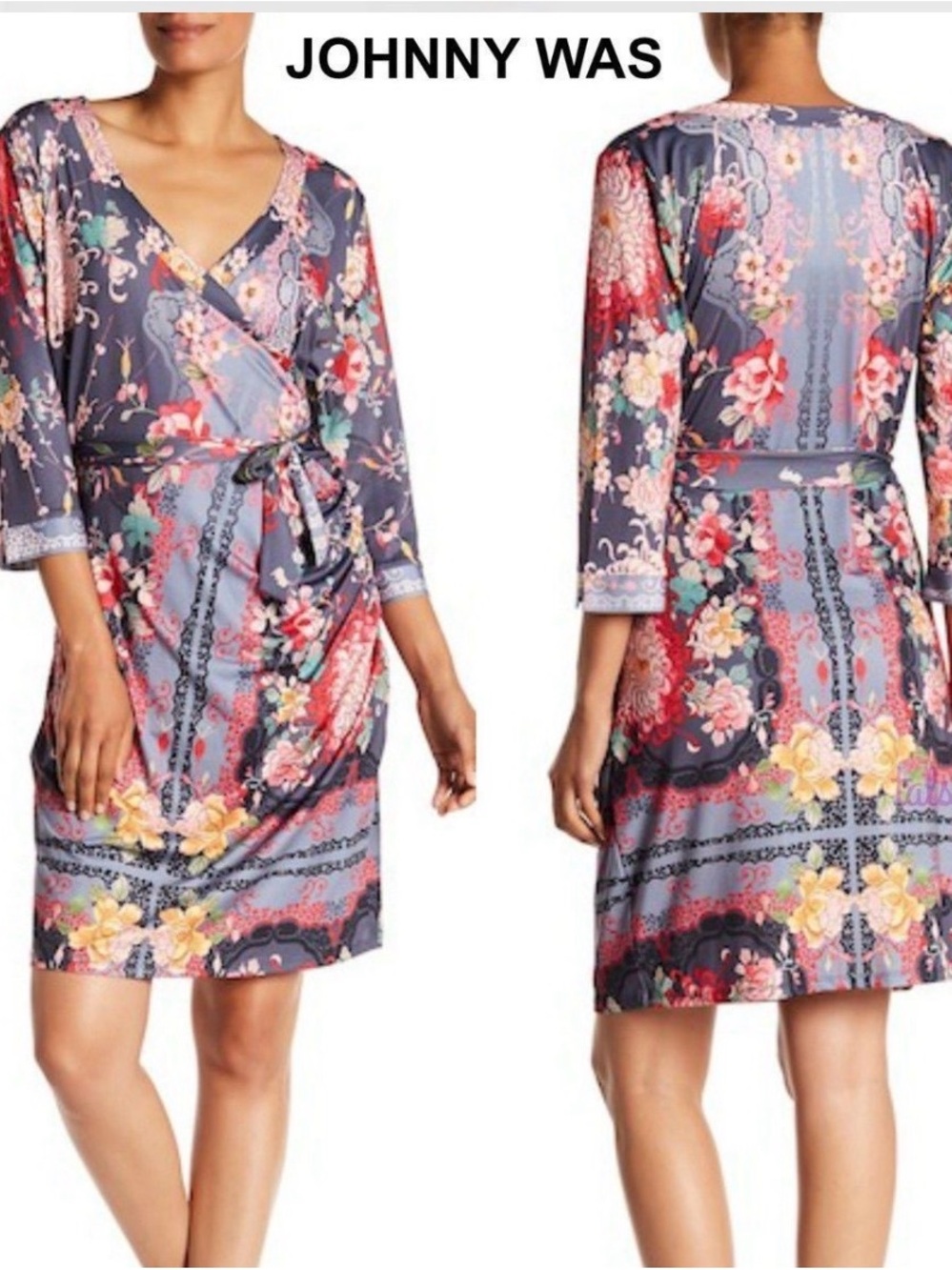 Johnny Was Pink Deleal Floral Wrap-Style Dress